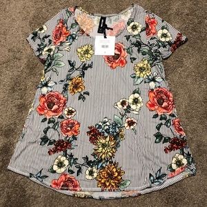 Agnes & Dora T, Black/White Striped Floral, S, NWT